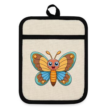 Butterfly Cute Mascot Cartoon Character Kawaii - Pot holders with rubber back - linen/black  - Front