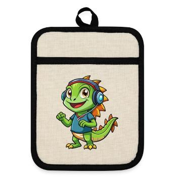 Iguane Funny Cartoon Character Musique de casque - Maniques avec dos en caoutchouc - lin/noir  - Devant