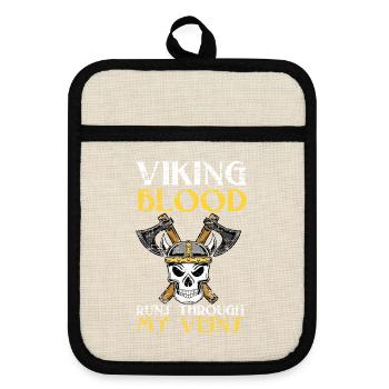Viking Blut - Topflappen mit Gummirückseite - Leinen/Schwarz  - Vorne