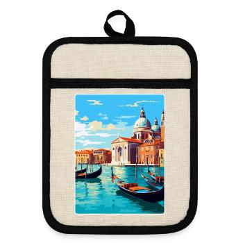 Venise Italie Affiche de voyage vintage WPA Souvenir - Maniques avec dos en caoutchouc - lin/noir  - Devant