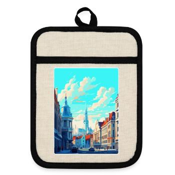 Brussels Belgium Vintage Travel Poster Souvenir - Pot holders with rubber back - linen/black  - Front