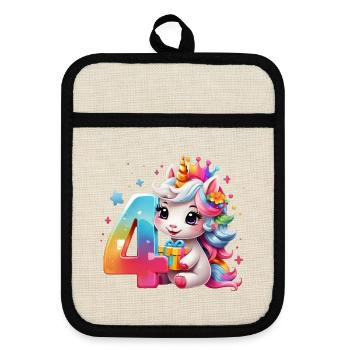 NUMÉRO 4 ANNÉES LICORNE 4E ANNIVERSAIRE - Maniques avec dos en caoutchouc - lin/noir  - Devant