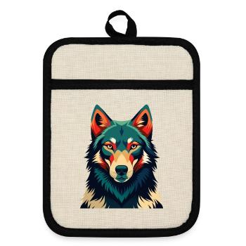 Wolf Cartoon Character Colorful Pet Animal - Pot holders with rubber back - linen/black  - Front
