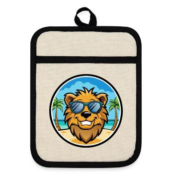 Lion Funny Cartoon Summer Beach Sunglasses Sticker - Pot holders with rubber back - linen/black  - Front