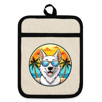 Berger Blanc Suisse Dog Breed Cartoon Sunglasses - Pot holders with rubber back - linen/black  - Front