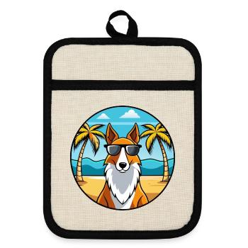 Smooth Collie Chien Race Dessin Animé Lunettes de Soleil Plage - Maniques avec dos en caoutchouc - lin/noir  - Devant
