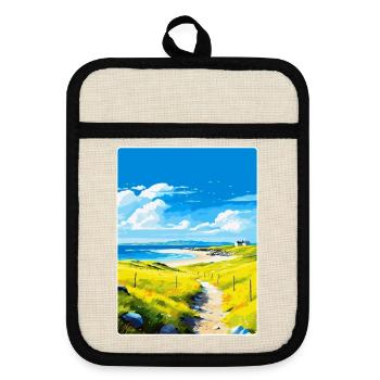 Isle Of Tiree Scotland Uk Travel Poster Souvenir - Pot holders with rubber back - linen/black  - Front