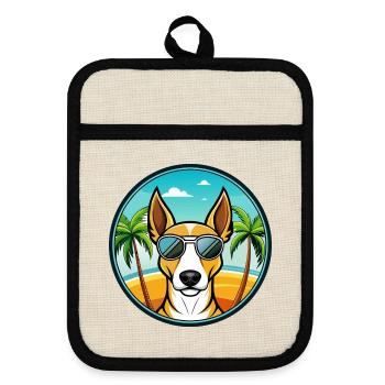 Ibizan Hound Hund Rasse Cartoon Sonnenbrille Strand - Topflappen mit Gummirückseite - Leinen/Schwarz  - Vorne