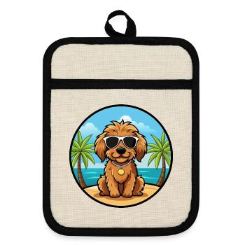 Cockapoo Hunderasse Cartoon Sonnenbrille Strand - Topflappen mit Gummirückseite - Leinen/Schwarz  - Vorne