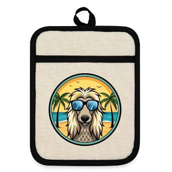 Afghanischer Windhund Hunderasse Cartoon Sonnenbrille Strand - Topflappen mit Gummirückseite - Leinen/Schwarz  - Vorne