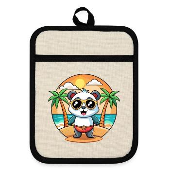 Panda Lustige Cartoon Sommer Strand Sonnenbrille - Topflappen mit Gummirückseite - Leinen/Schwarz  - Vorne