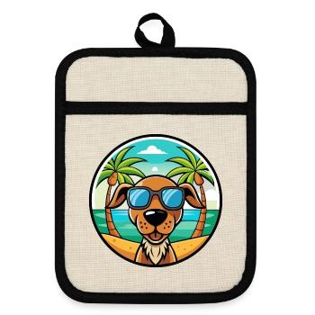 Hannover Laufhund Hunderasse Cartoon Sonnenbrille Strand - Topflappen mit Gummirückseite - Leinen/Schwarz  - Vorne