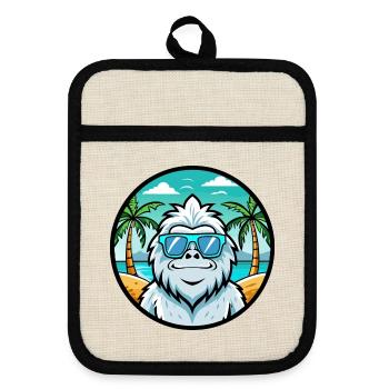 Yeti Lustige Cartoon Sommer Strand Sonnenbrille Aufkleber - Topflappen mit Gummirückseite - Leinen/Schwarz  - Vorne