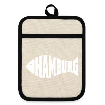 Hamburg Stadt Norddeutsch Schriftzug Fischform - Topflappen mit Gummirückseite - Leinen/Schwarz  - Vorne