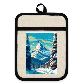 Zermatt Switzerland Vintage Travel Poster Souvenir - Pot holders with rubber back - linen/black  - Front