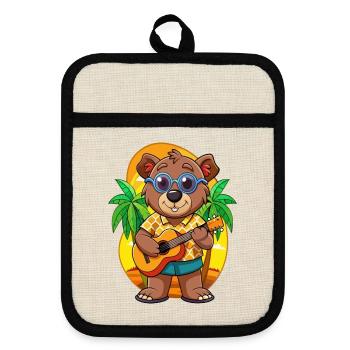 Lustige Bär Hund Cartoon Sommer Strand Sonnenbrille - Topflappen mit Gummirückseite - Leinen/Schwarz  - Vorne