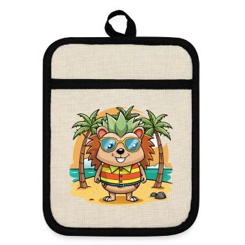 Hérisson Drôle Dessin Animé Plage De Plage Lunettes De Soleil - Maniques avec dos en caoutchouc - lin/noir  - Devant