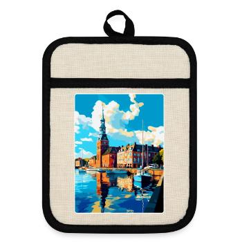 Helsingborg Sweden Vintage Travel Poster Souvenir - Pot holders with rubber back - linen/black  - Front