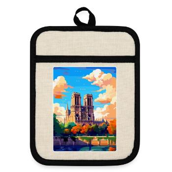 Notre Dame France Vintage Travel Poster Souvenir - Pot holders with rubber back - linen/black  - Front