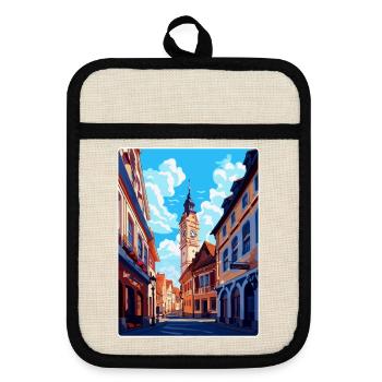 Weimar Germany Vintage Travel Poster Souvenir WPA - Pot holders with rubber back - linen/black  - Front