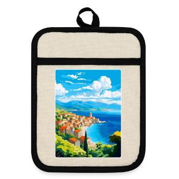 Budva Montenegro Vintage Travel Poster Souvenir - Pot holders with rubber back - linen/black  - Front