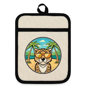 Leopard Cur Hund Rasse Cartoon Sonnenbrille Strand - Topflappen mit Gummirückseite - Leinen/Schwarz  - Vorne