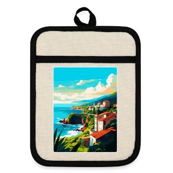 Affiche de voyage vintage de Sao Miguel Portugal Souvenir - Maniques avec dos en caoutchouc - lin/noir  - Devant