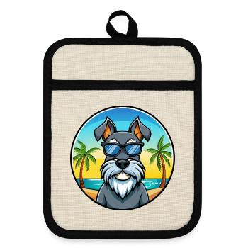 Standard Schnauzer Hunderasse Cartoon Sonnenbrille - Topflappen mit Gummirückseite - Leinen/Schwarz  - Vorne