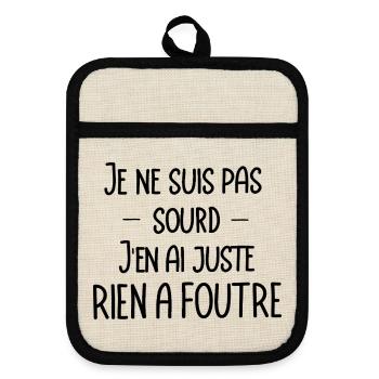 je ne suis pas sourd, j'en ai juste rien a foutre - Maniques avec dos en caoutchouc - lin/noir  - Devant