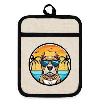 American Pitbull Terrier Hunderasse Cartoon Beach - Topflappen mit Gummirückseite - Leinen/Schwarz  - Vorne