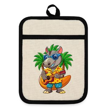 Lustige Tapir Cartoon Sommer Strand Sonnenbrille Gitarre - Topflappen mit Gummirückseite - Leinen/Schwarz  - Vorne