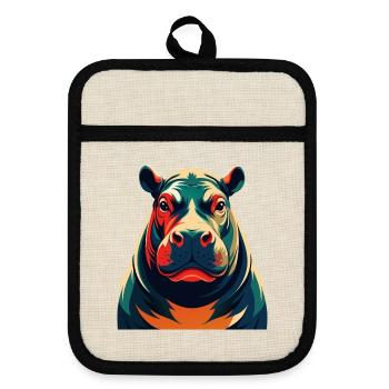 Hippo Cartoon Character Colorful Pet Animal - Pot holders with rubber back - linen/black  - Front
