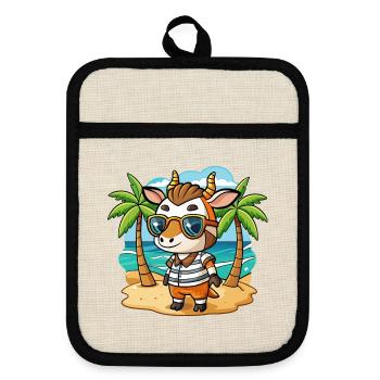 Okapi Lustige Cartoon Sommer Strand Sonnenbrille - Topflappen mit Gummirückseite - Leinen/Schwarz  - Vorne