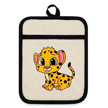 Baby Gepard - Topflappen mit Gummirückseite - Leinen/Schwarz  - Vorne