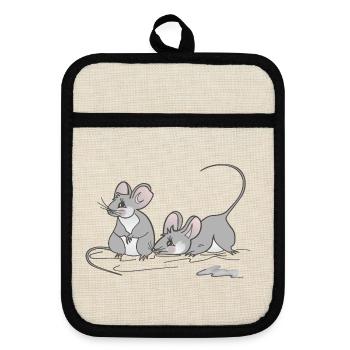 Cadeau souris - idée pour votre jolie souris - Maniques avec dos en caoutchouc - lin/noir  - Devant
