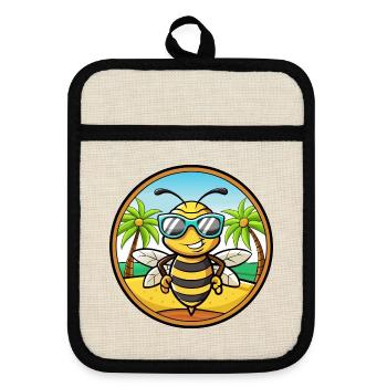 Biene Lustige Cartoon Sommer Strand Sonnenbrille Aufkleber - Topflappen mit Gummirückseite - Leinen/Schwarz  - Vorne