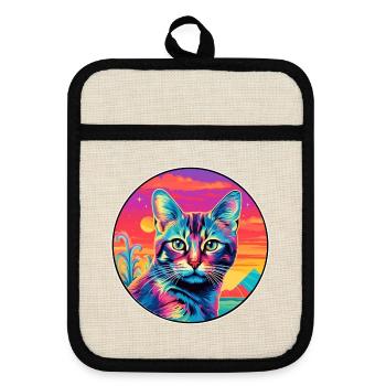 Pixie Bob Katzenrasse Aquarell Cartoon Kawaii Haustier - Topflappen mit Gummirückseite - Leinen/Schwarz  - Vorne
