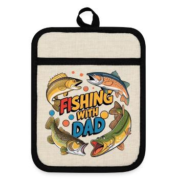 Pêche avec papa avec des poissons colorés - Maniques avec dos en caoutchouc - lin/noir  - Devant