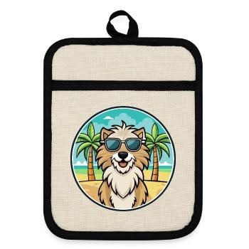 Kuchi Afghanischer Schäferhund Hunderasse Cartoon Sonnenbrille - Topflappen mit Gummirückseite - Leinen/Schwarz  - Vorne