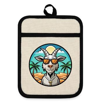 Chèvre Drôle Dessin Animé Plage D’été Lunettes De Soleil Autocollant - Maniques avec dos en caoutchouc - lin/noir  - Devant