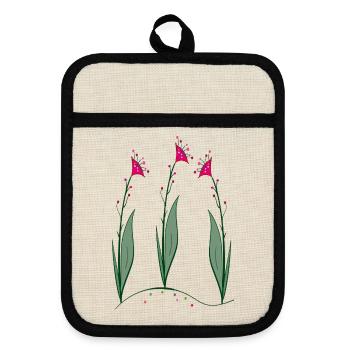 Blossoms, Flowers - Pot holders with rubber back - linen/black  - Front