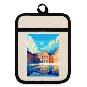 Versailles Frankreich Vintage Reiseplakat Souvenir - Topflappen mit Gummirückseite - Leinen/Schwarz  - Vorne