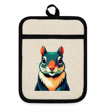 Squirrel Cartoon Character Colorful Pet Animal - Pot holders with rubber back - linen/black  - Front