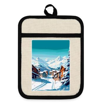 Val Thorens Frankreich Vintage Reiseplakat Souvenir - Topflappen mit Gummirückseite - Leinen/Schwarz  - Vorne