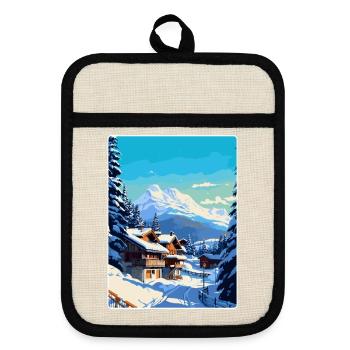 Megève France Affiche de voyage vintage WPA Souvenir - Maniques avec dos en caoutchouc - lin/noir  - Devant