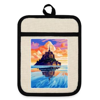 Mont Saint Michel France Affiche de voyage vintage WPA - Maniques avec dos en caoutchouc - lin/noir  - Devant