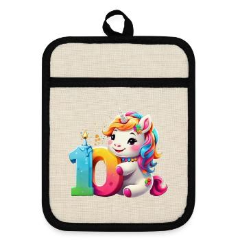 NUMÉRO 10 ANS LICORNE 10E ANNIVERSAIRE - Maniques avec dos en caoutchouc - lin/noir  - Devant