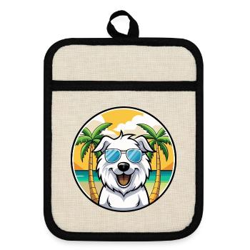 Große Pyrenäen Hunderasse Cartoon Sonnenbrille Strand - Topflappen mit Gummirückseite - Leinen/Schwarz  - Vorne