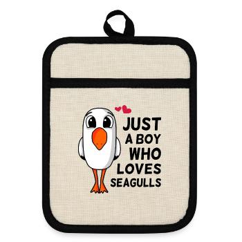 Only a boy who loves seagulls saying gift - Pot holders with rubber back - linen/black  - Front