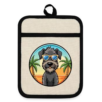Kerry Blue Terrier Hunderasse Cartoon Sonnenbrille - Topflappen mit Gummirückseite - Leinen/Schwarz  - Vorne